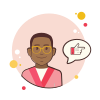 bubbles style man in yellow glasses pointing finger icon