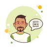 bubbles style man in red glasses with check icon