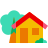 color glass style house with a garden icon