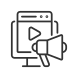 外部ビデオマーケティングフィードバックとマーケティングリニアアウトラインアイコンパパベクター icon