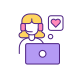 woman falling in love with man from internet app icon