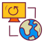 círculo de design de contorno preenchido com dados do servidor global externo icon