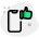 Thumbs up positive feedback with smartphone layout icon