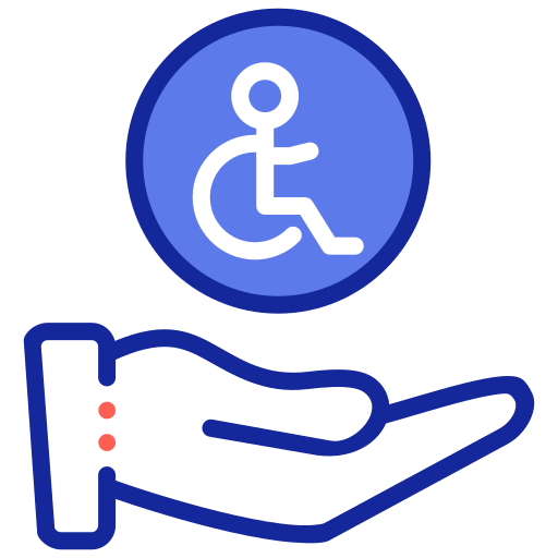 Volunteer hands holding a hand of a disabled person icon