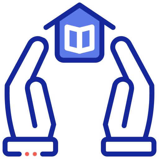 Volunteer hands in a library icon