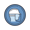 color hand drawn style porter un casque et un écran facial icon