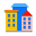 papercut style city buildings icon