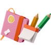 3d stickle style isometric view of notebook with stickers notes and pencils icon