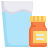 a glass of water and vitamin icon
