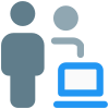 Multiple family members using laptop computer layout icon