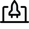 Rocket speed on portable laptop isolated on white background icon