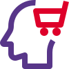 Sales representative with shopping cart in his mind icon