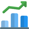 Bar chart with line graph in uptrend icon