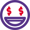 Lottery winning facial expression with dollar symbol in eyes icon