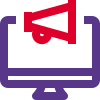 All in one pc broadcasting message online with megaphone logotype icon