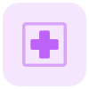 Family care hospital with plus logotype layout icon