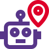 Location of a robot with pinpoint Isolated on a white background icon