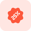 Clothing store discount coupon of about twenty five percent icon