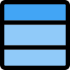 Horizontal lines with three layer cells in frame icon