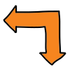 Pfeil zeigt nach links und unten icon