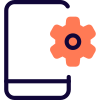 Mobile phone setting with the cogwheel logotype icon