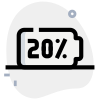 Twenty percent phone battery charging level layout icon