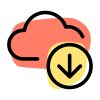 Content stored online on cloud server with download arrow icon