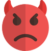 Angry devil face emoticon with pair of horn icon