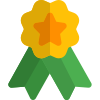 Flower star emblem with double ribbon layout icon