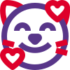 Cat smile with heart revolving around face emoticon icon