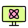 Atom reaction viewed on a powerful computer icon