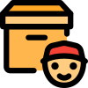 Delivery boy face with a cargo delivery box layout icon