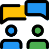 People discussing business on chat with speech bubble icon