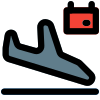 Airplane arriving at airport with downward direction tilt icon