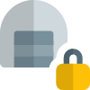 Locked storage warehouse with padlock logotype layout icon