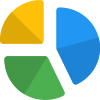 Exploded Pie chart comparison with multiple sections layout icon