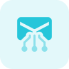 Connected nodes with an envelope isolated on a white background icon