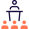 Team leader with co-workers in a conference icon