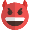 Grinning devil and horns smile with open mouth icon