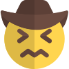 Confounded cowboy face expression with hat emoticons icon