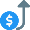 Dollar rise in international market with up direction arrow icon