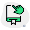Hand finger cursor over a digital book isolated on a white background icon