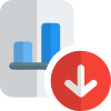 Bar chart report download down symbol isolated on white background icon