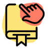 Hand finger cursor over a digital book isolated on a white background icon