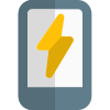 Mobile phone on charging state with lighting bolt logotype icon