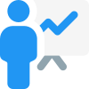 Office peer presenting line chart diagram on white board icon