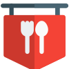 Spoon and fork on a restaurant holding for promotion icon