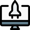 Powerful desktop computer with rocket speed isolated on a white background icon