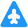 Triangular shape sign board with airplane logotype icon