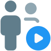 Family playing video on a player shared on a messenger icon